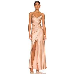Shona Joy La Lune Cross Draped Maxi Dress Ruched Surplice Desert Rose Size 6